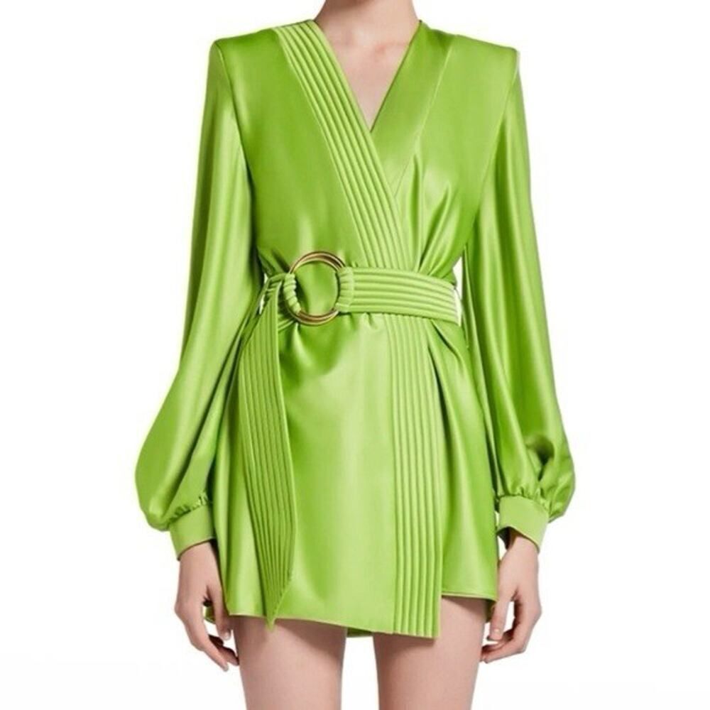 Zhivago Cala Conta Green Belted Mini Dress Size US 10 Silk Feel Rare Color